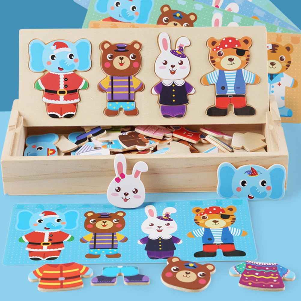 Puzzle di Abbigliamento con Animali dei Cartoni in Legno Montessori