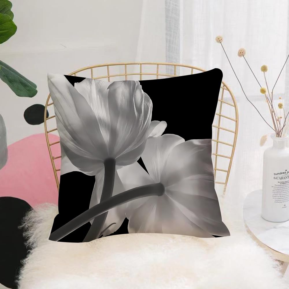 Hyosxw Macro Of Black And White Flowers - A7 Cushion Cover,Throw Pillow Case Home Decorative For Living Room Bedroom Sofa Chair 18X18 Inch,Macro Of Black And White Flowers,Pillowcase 45X45cm