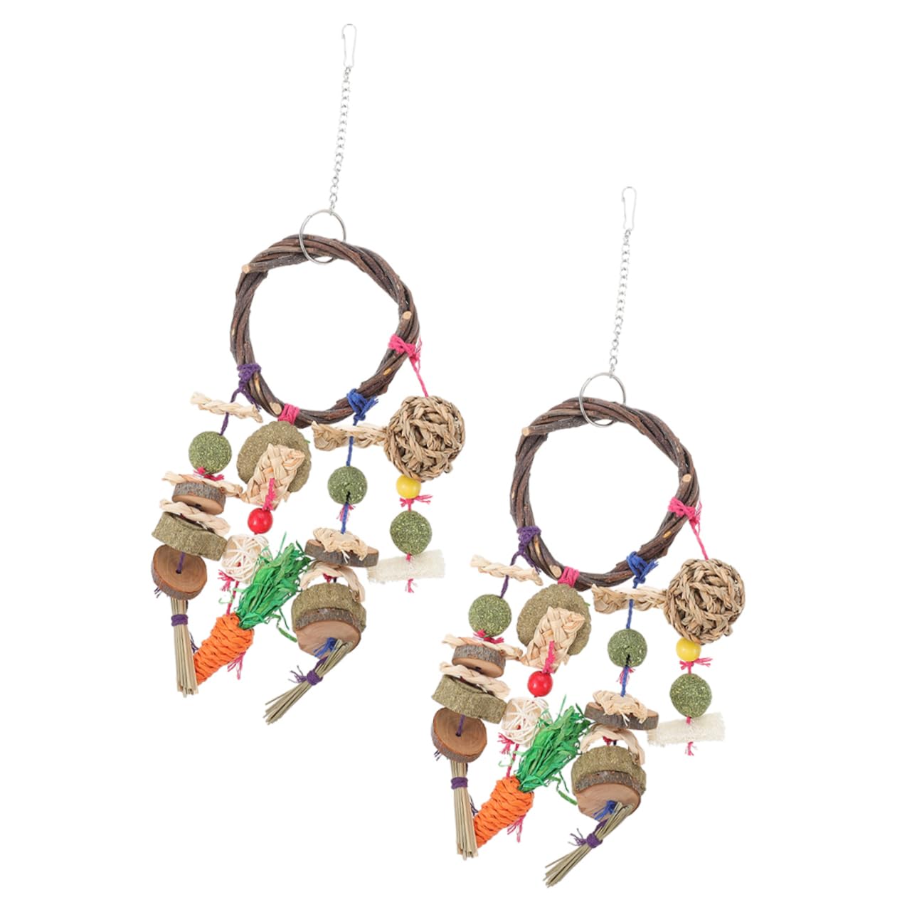Happyyami 2 Stück Natürliches Holz Kauspielzeug für Kaninchen und Kleine Haustiere Geruchsfrei und Stabil Hängendes Spielzeug für Kaninchenkäfig zum Spielen und Trainieren