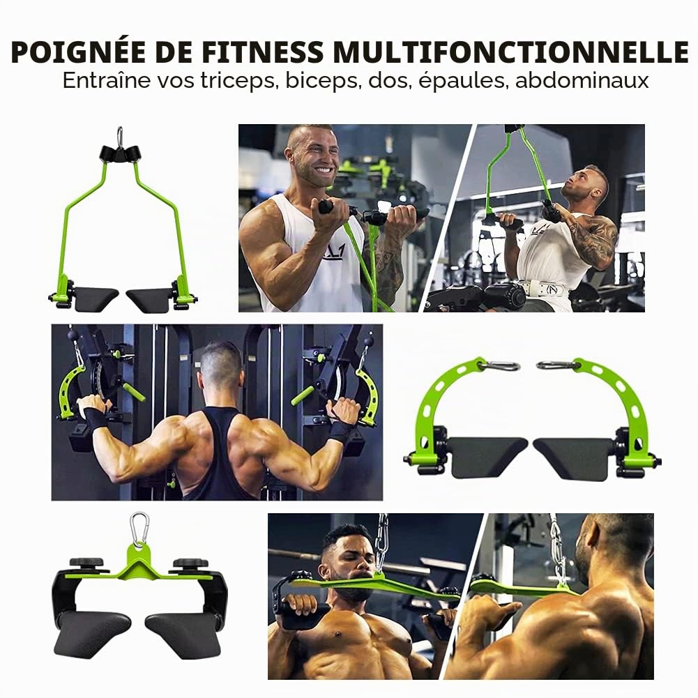 Poignées de Fixation de Machine à câble, poignées d'exercice en Acier Robuste Poignées pour Triceps Rowing LAT Pulldown Press Down T Bar Home Gym