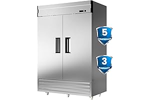 54-Inch Stainless Steel Reach-In Commercial Freezer with 6 Shelves
