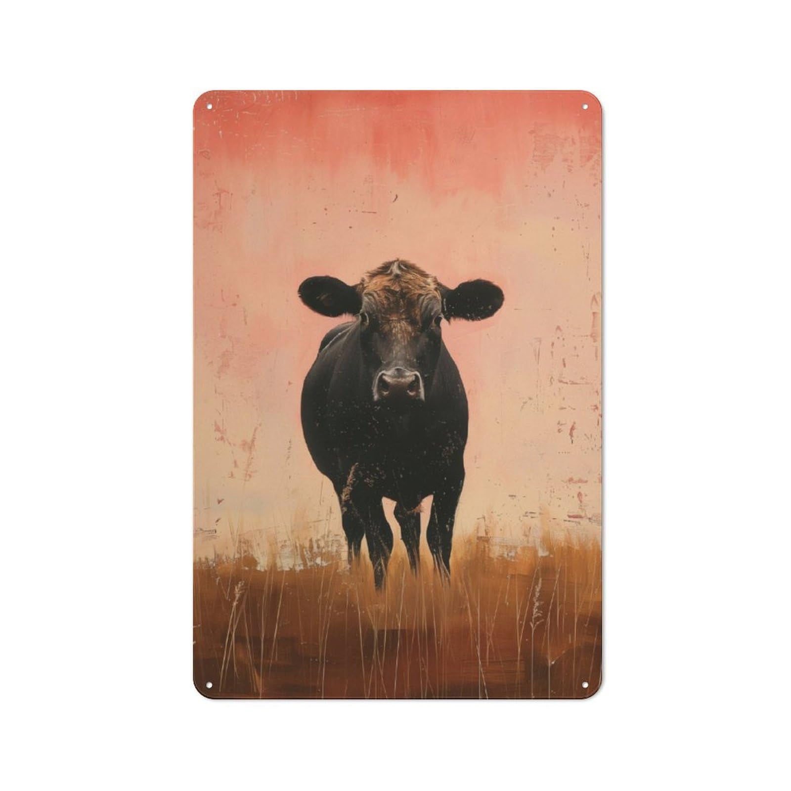 Junmoney Cow In Pastel Field Metal Wall Sign 30X20cm Featuring For Bar Or Restaurant, For Themed Interiors In Bars And Restaurants