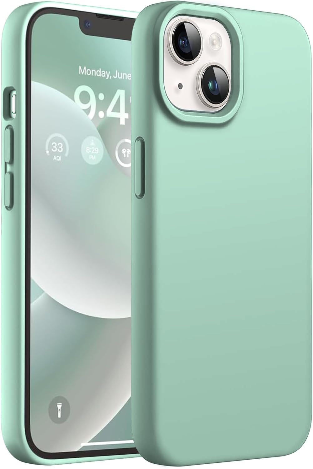 DIZORO® Silicone Back Case for iPhone 14 Plus, Soft-Touch Phone Microfiber Silicone Back Cover for iPhone 14 Plus-Mint