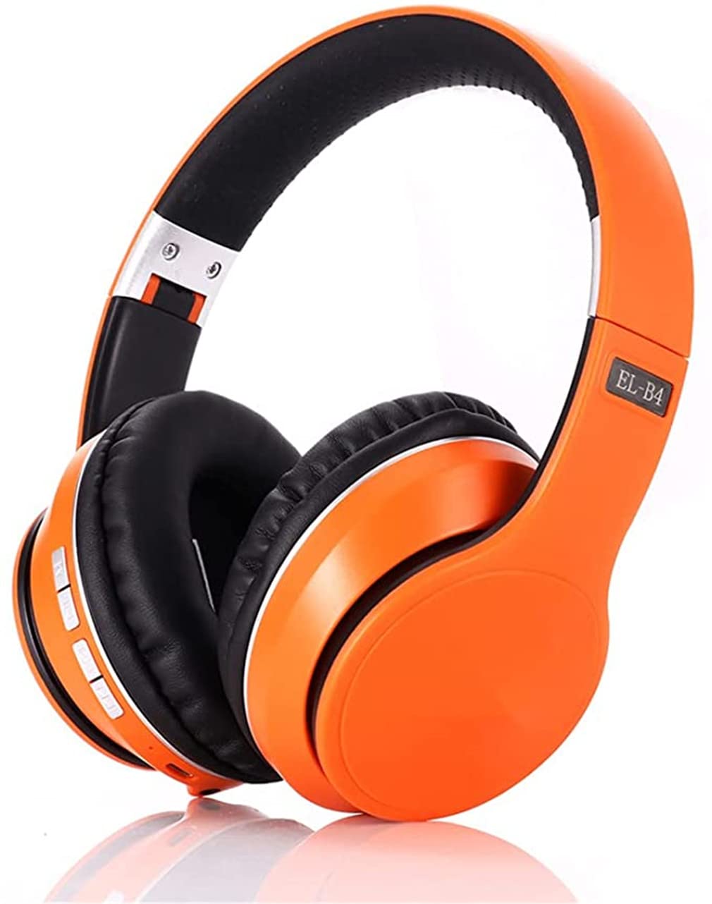 DESAV Sportowe słuchawki nauszne Bluetooth 5.0, bezprzewodowe słuchawki stereo Hi-Fi, składany, lekki zestaw słuchawkowy z mikrofonem, pojedyncze gniazdo 3,5 mm, do podróży, domu, pomarańczowe