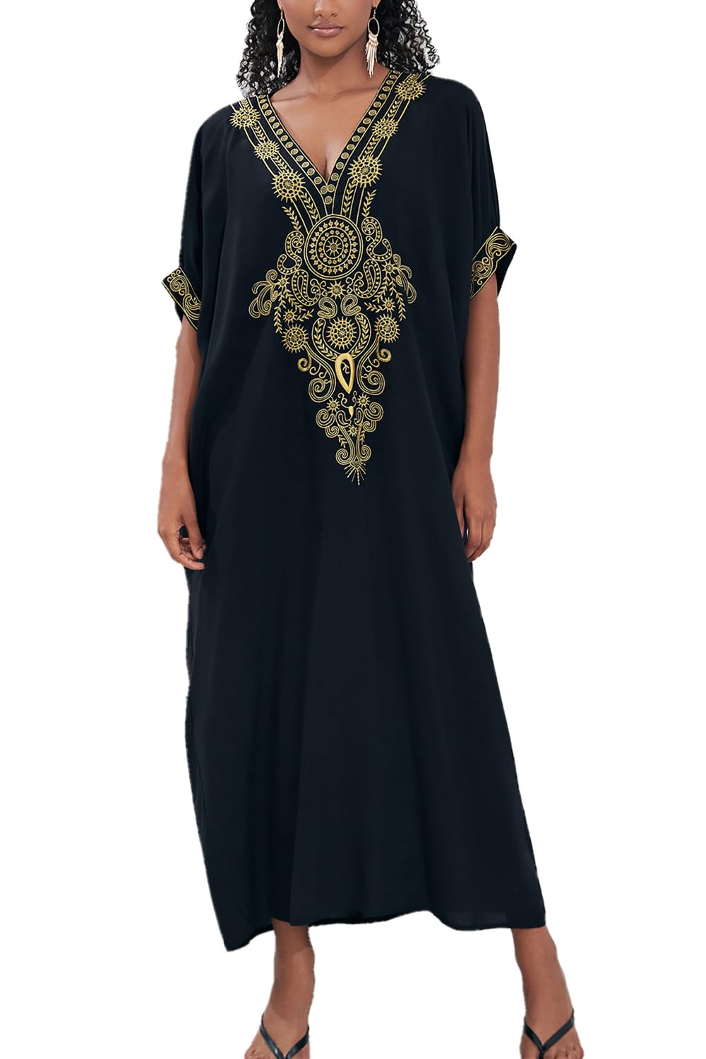 Loungewear Boho Caftano di Cotone da Donna Kimono Oversize per Casa Maxi Abito da Spiaggia Copricostume