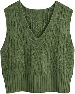 Aoysky Sweater Vest Women's V-Neck Sweater Tank Tops Pullover Cable Knit Vest Solid Color Sleeveless Loose Fit Sweater Top