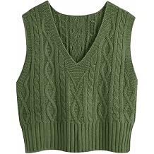 Aoysky Sweater Vest Womens V-Neck Sweater Tank Tops Pullover Cable Knit Vest Solid Color Sleeveless Loose Fit Sweater Top