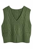 Aoysky Sweater Vest Women's V-Neck Sweater Tank Tops Pullover Cable Knit Vest Solid Color Sleeveless Loose Fit Sweater Top