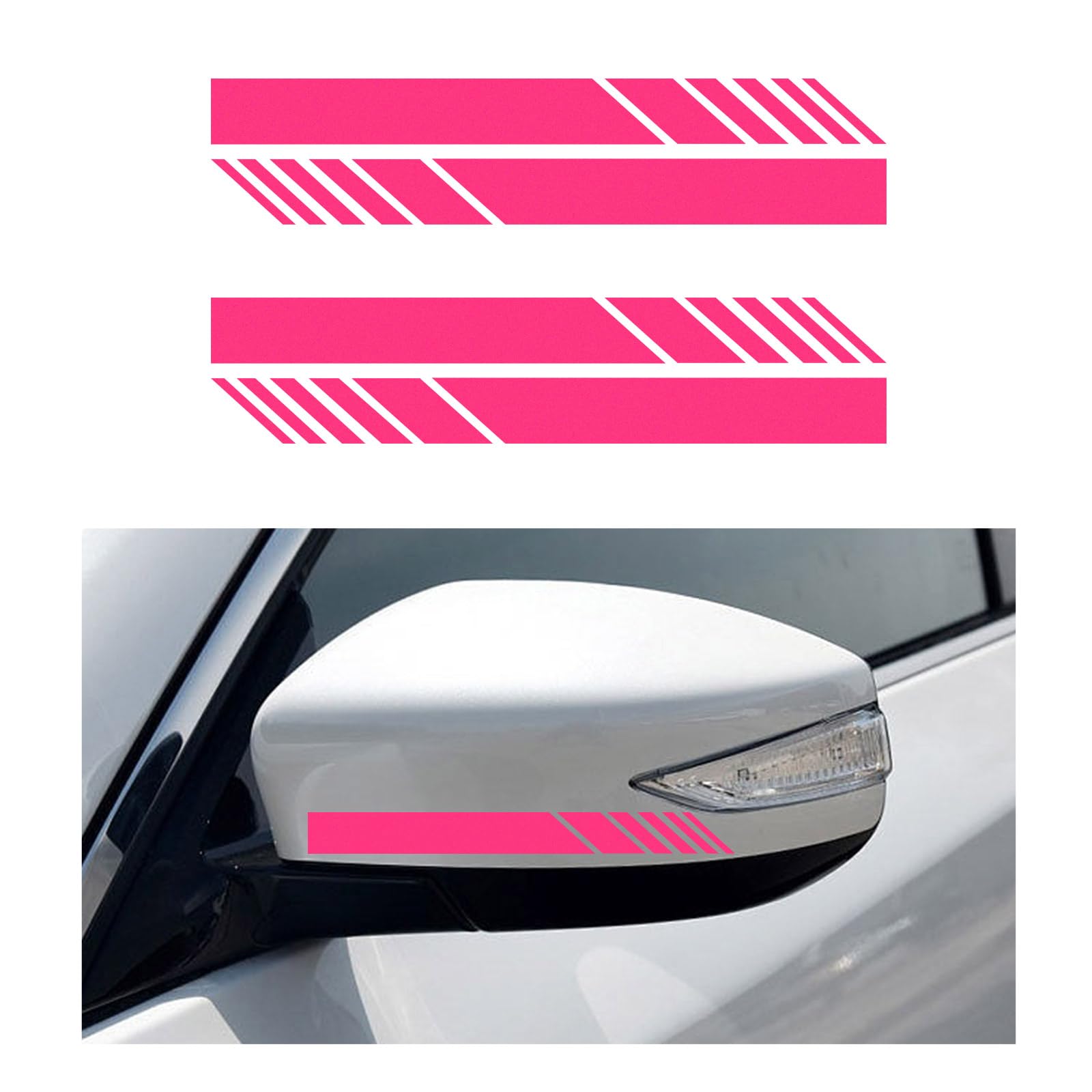 Augeny 4 PCS Car Rear View Mirror Stickers, Waterproof Vinyl Auto Side Rearview Mirror Stripes, Universal Reflective Anti-Collision Striped Warning Decal for Most Vehicles (Pink)