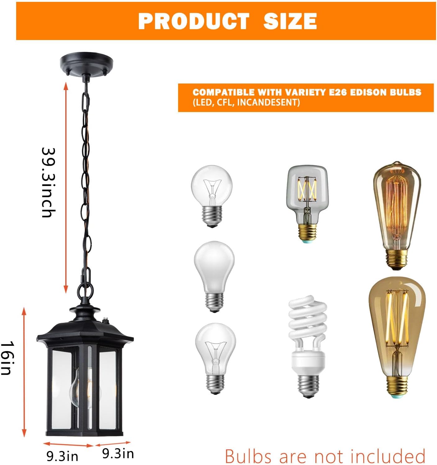 JYZ Dusk to Dawn Outdoor Pendant Lighting, Large Exterior Hanging Lantern Light Fixture, Classic Black Outdoor Chandelier, Outside Ceiling Mount Hanging Lamp for Porch Hallway Foyer Patio Gazebo