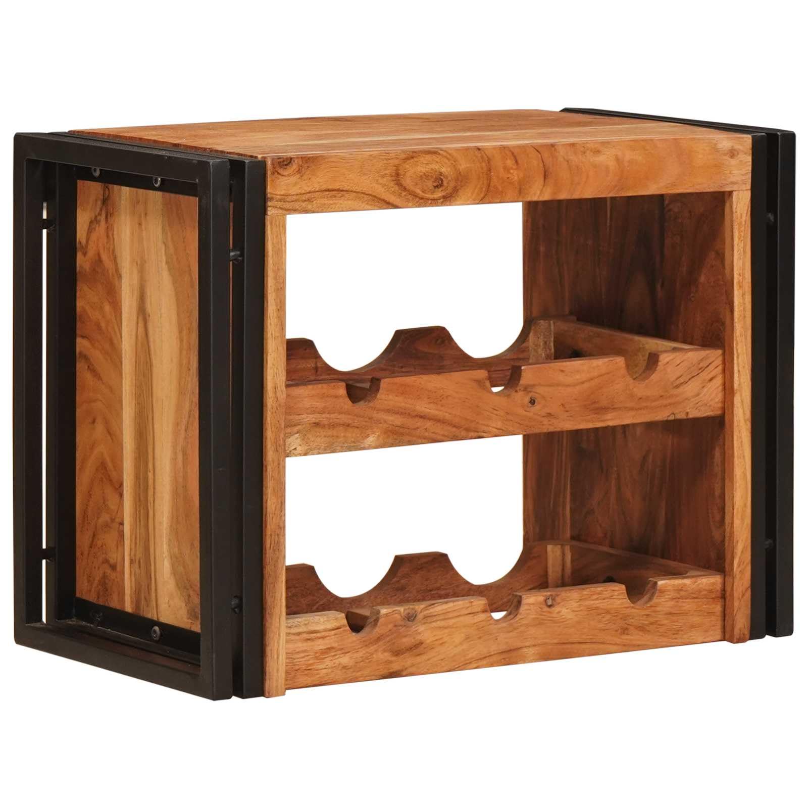 Estantería para vino montada en la pared, madera maciza de acacia 100 x 45 x 33 cm, color marrón, diseño industrial con marco de hierro para un almacenamiento estable y un encanto rústico