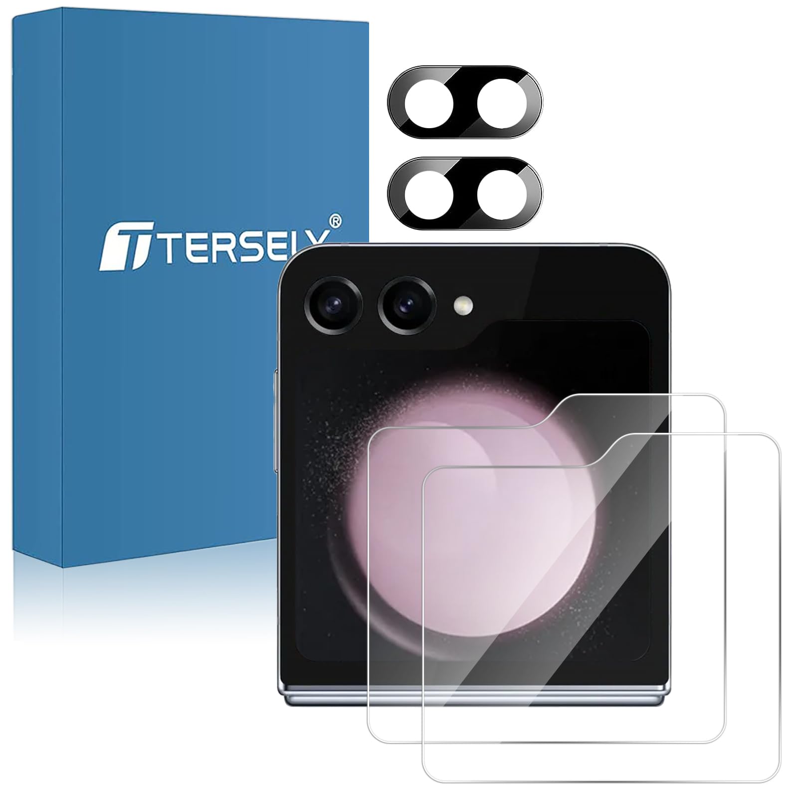 【2 Set 4 Pcs】T Tersely Screen Protector for Samsung Galaxy Z Flip 5 5G, 9H Tempered Glass Camera Lens+Back Screen Protector for Samsung Galaxy Z Flip 5 5G (2023)