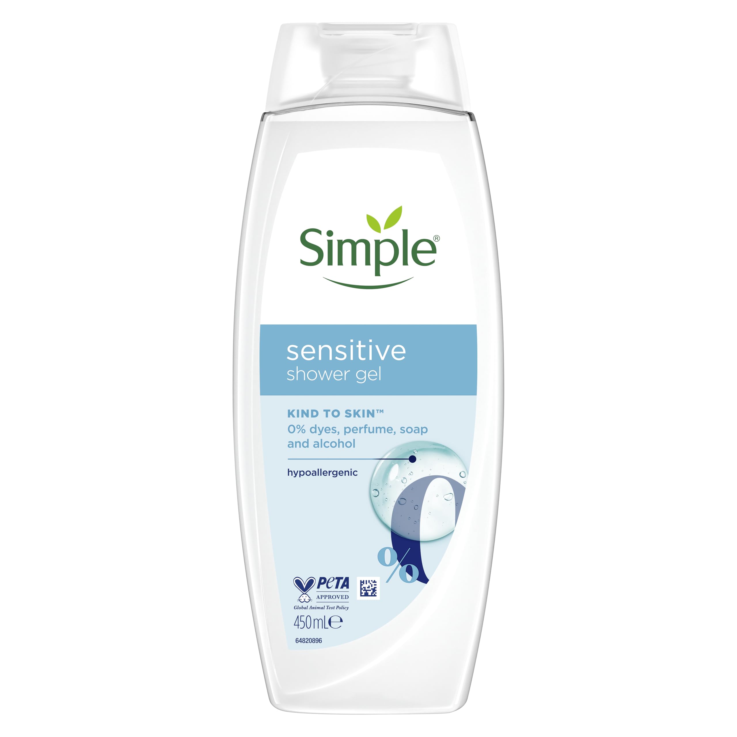 Simple Kind to Skin Sensitive Shower Gel Body Wash w/ Hypoallergenic 450ml, 3pk