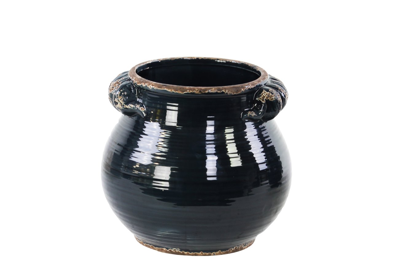 Urban Trends Keramik-Topf – Rund, Bauchig, Mit Griff, Mitternachtsblau, Ø 31,8 Cm