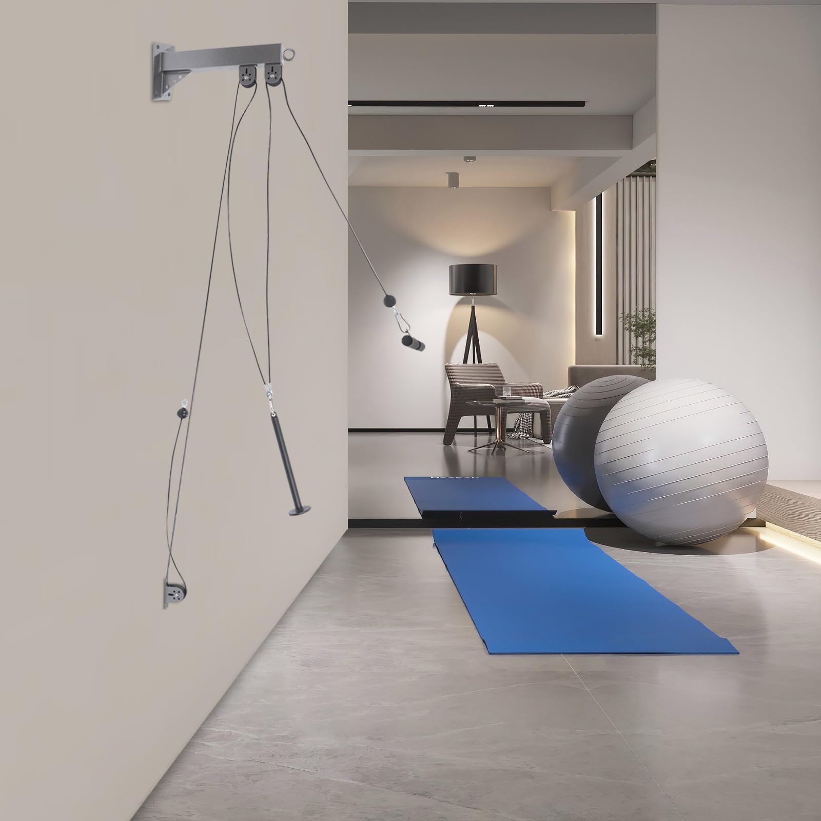 Juego de cables de fitness para montaje en pared, 150 kg, capacidad de carga para entrenamiento en casa, ejercicios, brazo, espalda, hombro, entrenamiento, color negro, ahorra espacio