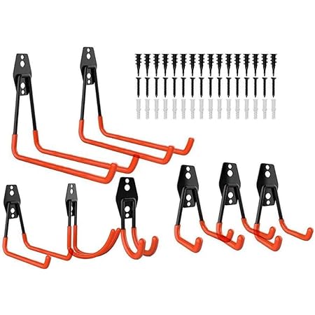 Amazon Uotyle ガレージフック 壁掛けフック 8セット ツールフック ダブルフック 強力 工具 自転車 ガレージフック スコップを掛ける 強力 壁掛け 物掛け フック 取付用のビス付属 高耐久 ネジフック