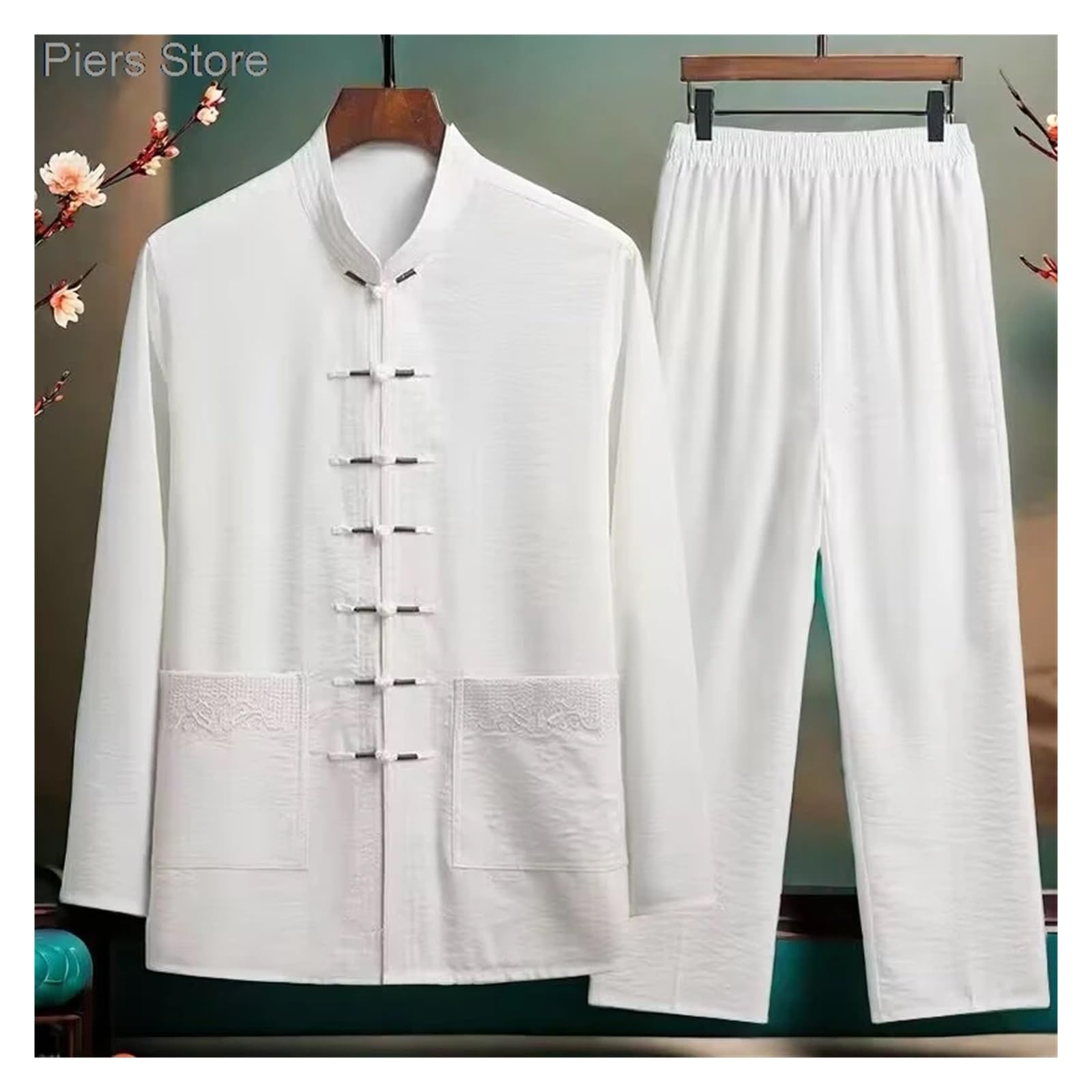 Tai Chi Uni Uniforme Abbigliamento Largo Tradizionale Tang Suit Kung Fu Vestiti Retro Unisex Tai Chi Elastico in Vita Viscosa Loungewear 4XL per Arti Marziali(Color 04,L (57.5-70kg))