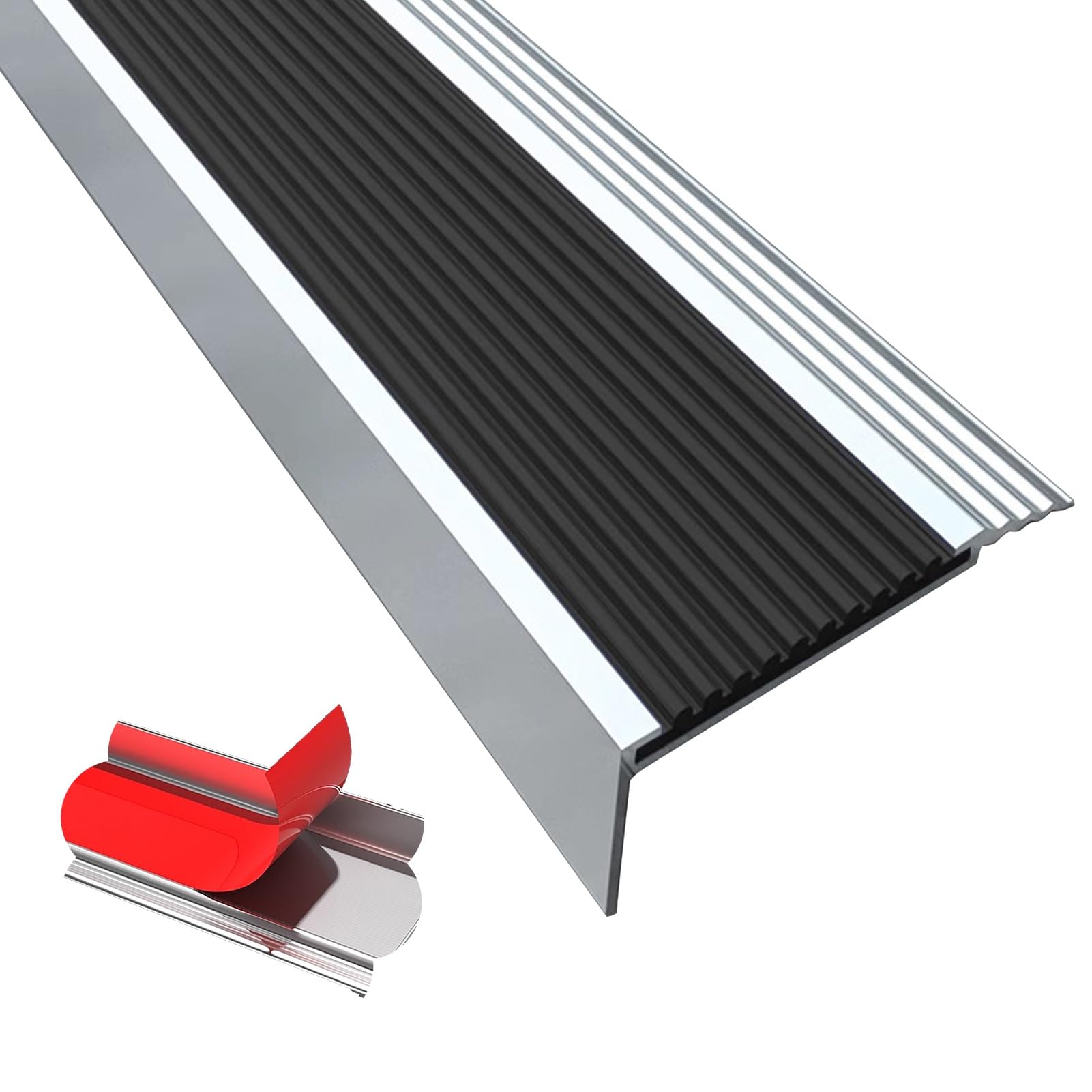 Listwa Przejściowa Listwa Schodowa Ze Stopu Aluminium O Szerokości 2 Cali, Antypoślizgowa Taśma Klejąca do Krawędzi Schodów, Odporna Zużycie Listwa Schodowa(Black,W5cm/2" L1.4m/4.6ft)