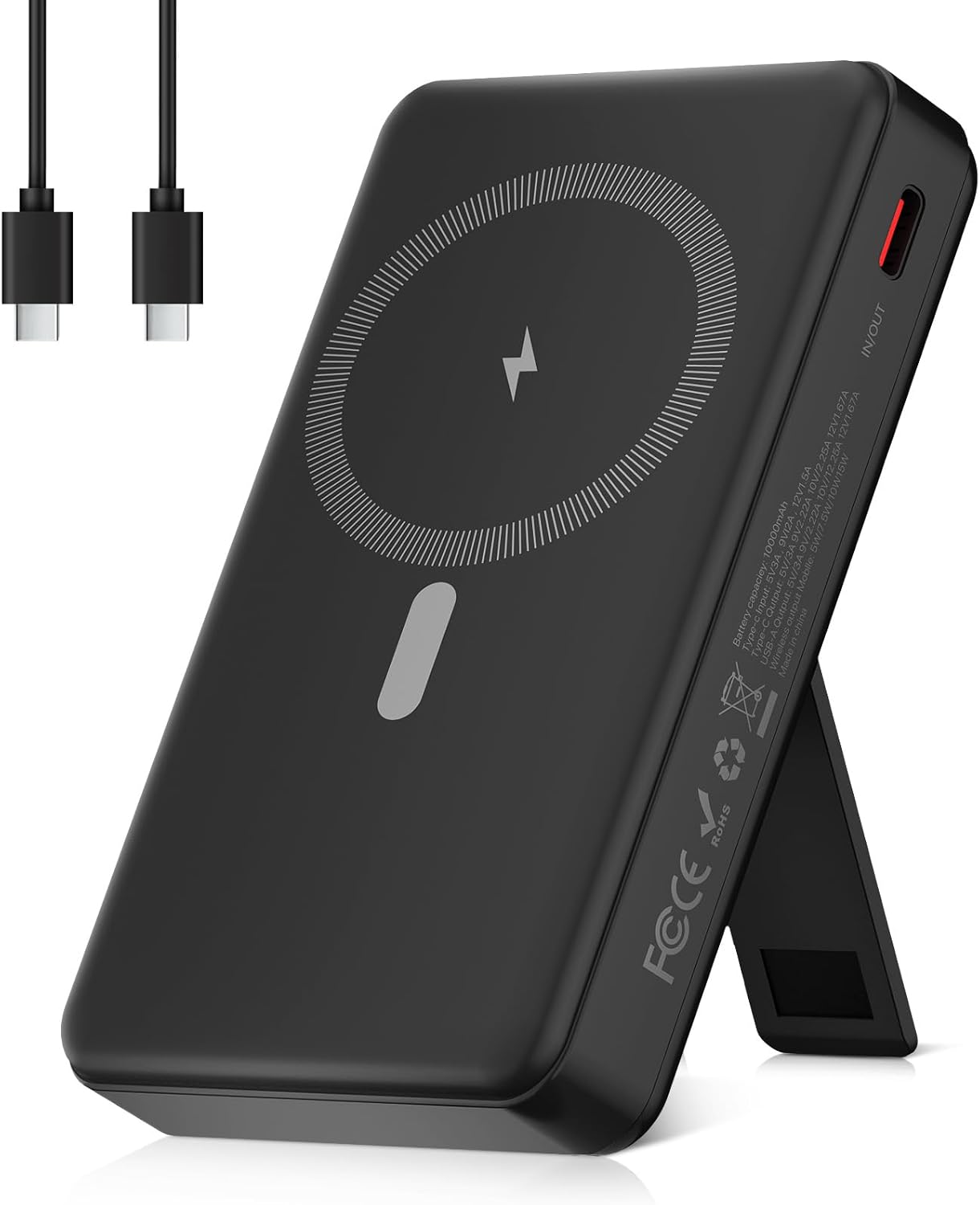 pangootek Magnetic Portable Charger, 10000mAh Wireless Power Bank with Stand and USB C in/Out LED Display, Battery Pack for iPhone 16/15/14/13/12/Pro/Mini/Pro Max