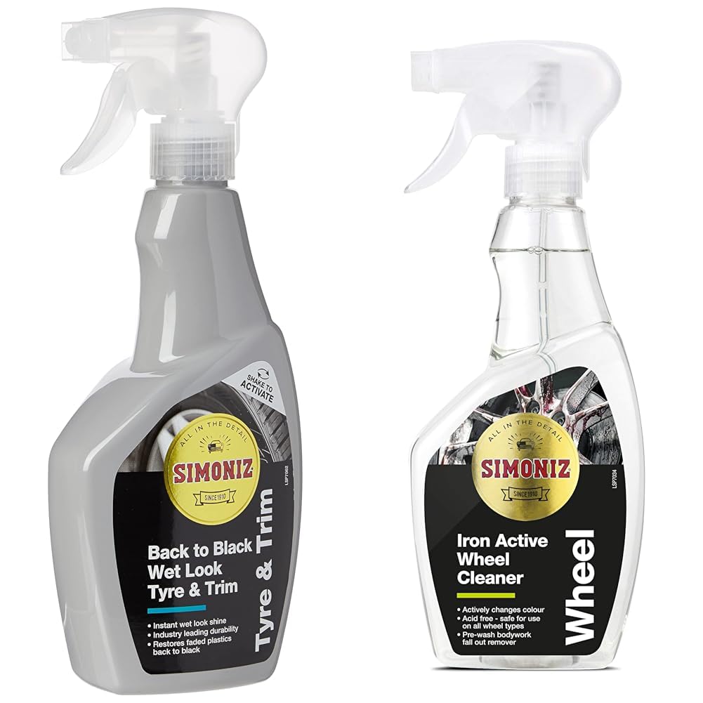SIMONIZ Back to Black Wet Tyre & Trim Shine, Wet Look Tyre Shine To Restore Glossy Black & Iron Active Car Wheel Cleaner Spray, Fast-Acting Tyre Cleaner To Remove Baked On Brake Dust