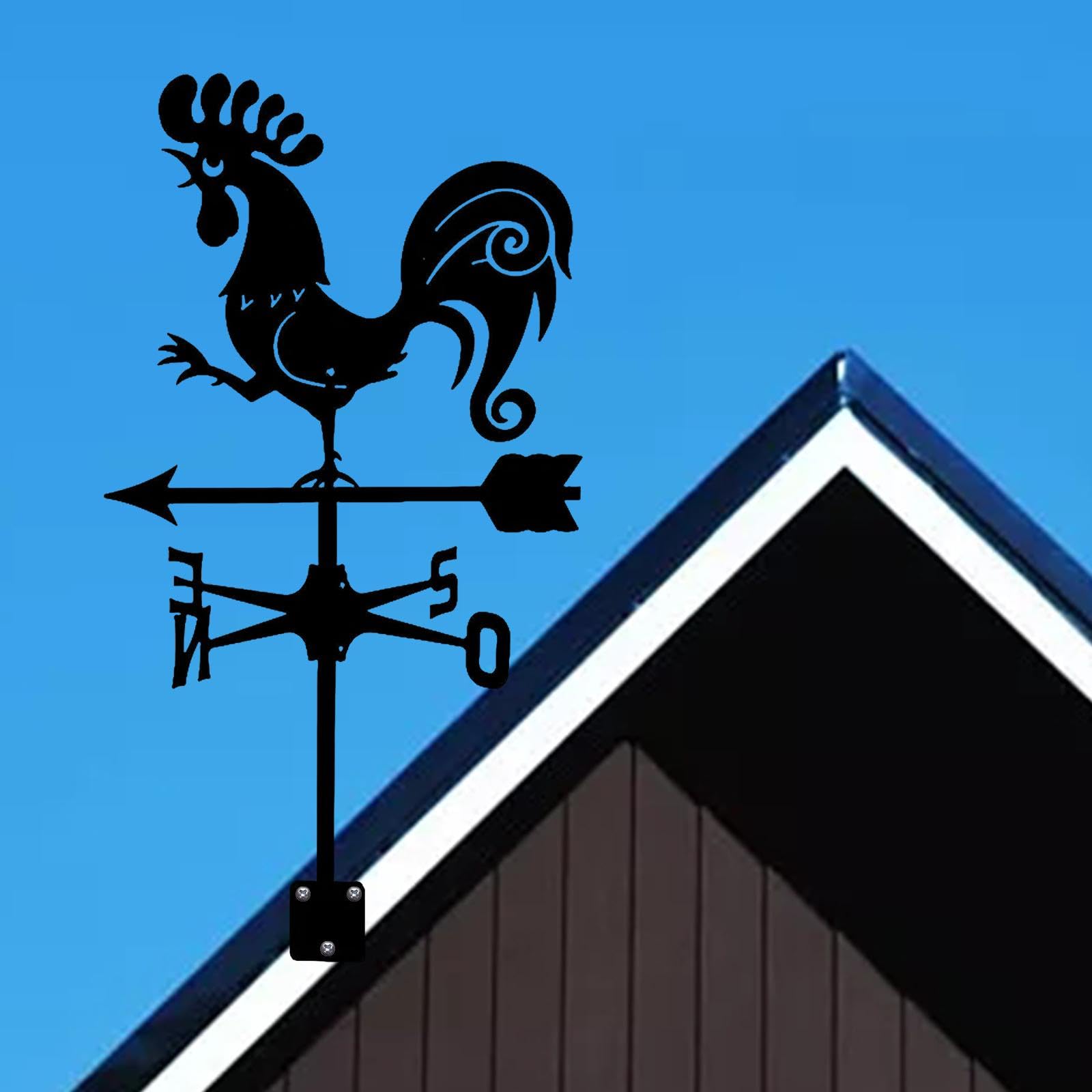 LOVIVER Schwarze Wetterfahne aus Schmiedeeisen, Instrument zur Messung der Windrichtung, Klassische Wetterfahne im Freien für die Dekoration von Bauernhaus,