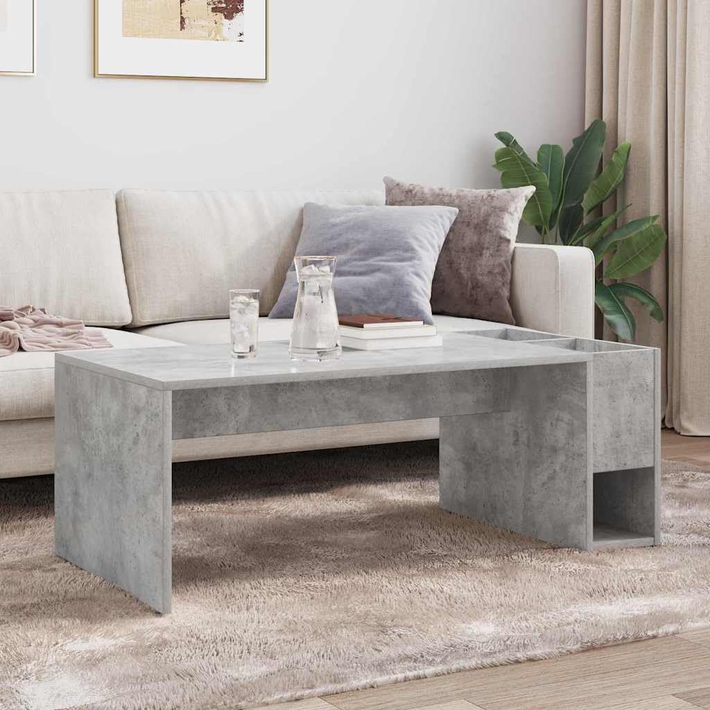 Mesa de centro de hormigón gris 101,5 x 50 x 37 cm, moderna mesa auxiliar de madera con mucho espacio de almacenamiento y diseño claro para salón, dormitorio, pasillo