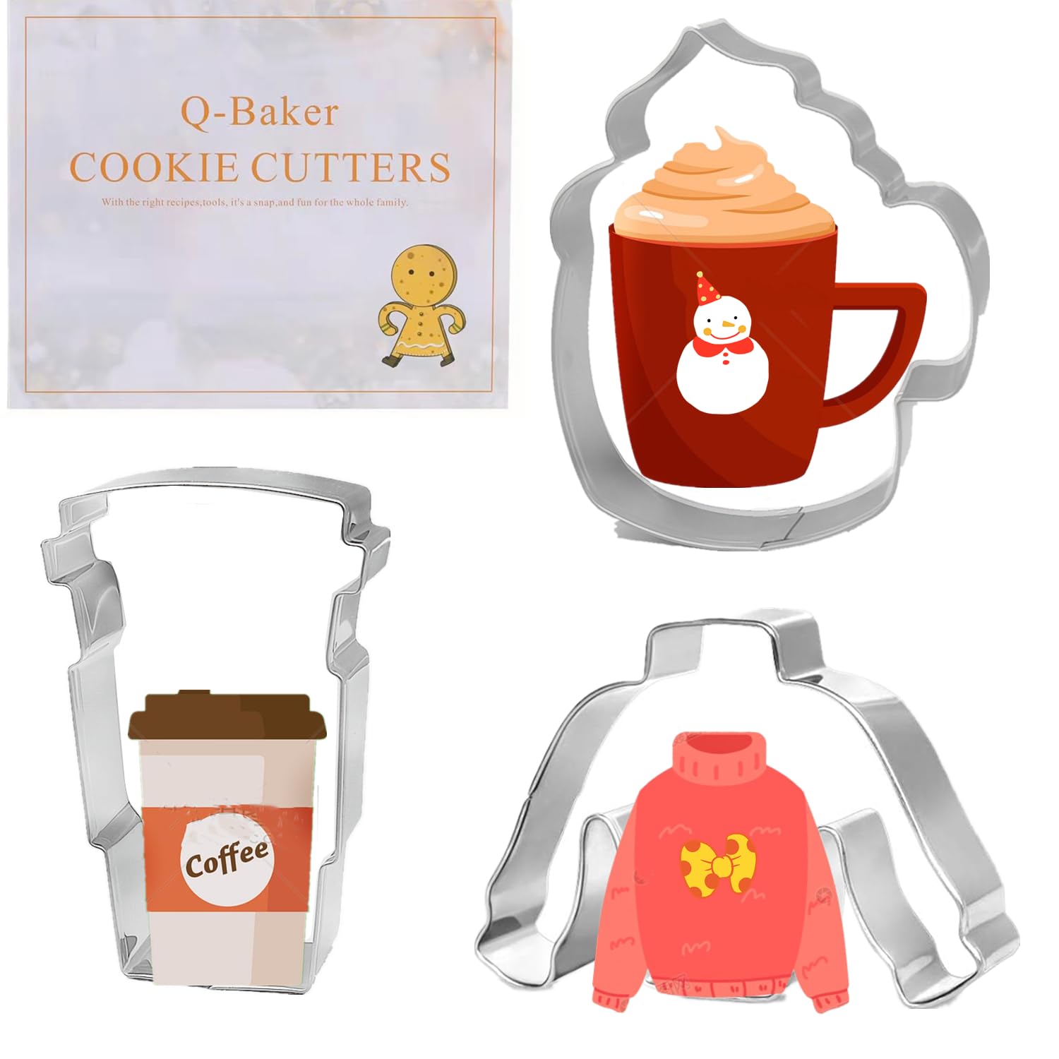Large Coffee Mug Cookie Cutter, Hot Cocoa Mug Latte Cup, Winter Sweater Beer Stein Drink Cutter Shapes Mold Cookies Fondant Cutters for Christmas Thanksgiving Fall Themed Party