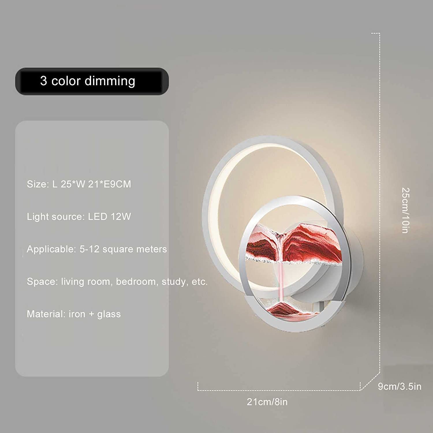 TUKRKRS 3D Sand Art Liquid Motion 12w Flowing Sand Painting Wall Light, 3D Hourglass Moving Sand Wall Lamp, Trichromatic Dimming Home Decoration Lighting, Relaxation Meditation Gift