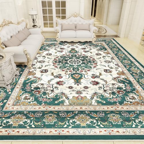 Vamcheer Vintage Area Rug for Living Room - Traditional Floral Print Large Rug with Upgrade Anti-slip PVC Material for Bedroom Classic Carpet Non Shedding for Kitchen, Green, 160x230cm