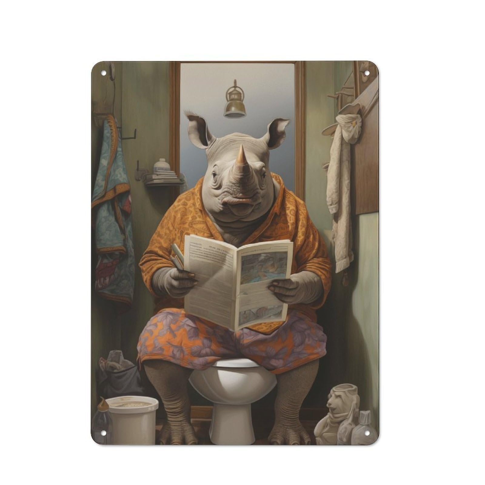 Junmoney Rhino Bathroom Decor Metal Wall Sign 40X30cm, Rustic Decor For Hallway Wall, For Metal Sign Collectors, For Garage And Workshop Walls