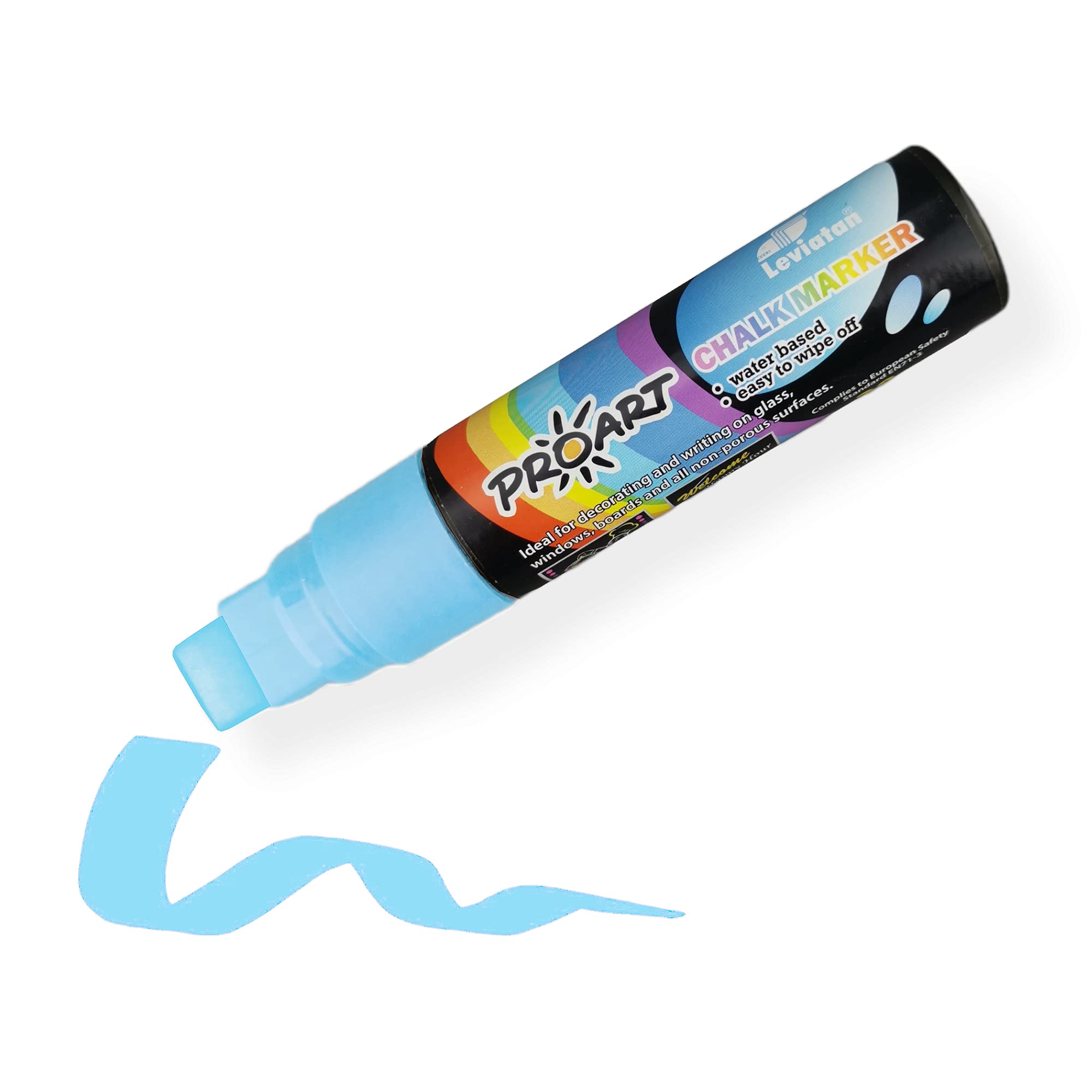 LEVIATAN Washable Blackboard Marker | Dry and Wet Wipe Chalk Pen | 15 mm Wipeable Marking Pen | for Restaurants, Pubs, Offices | 28 g - Blue