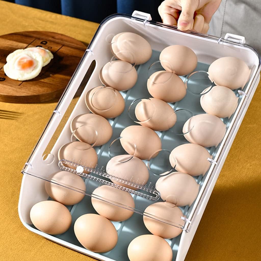 Plastic Egg Storage Box, Automatic Rolling Egg Box Tray, Egg Fresh-keeping Box Storage Box, Portable Storage Box with Date Scale