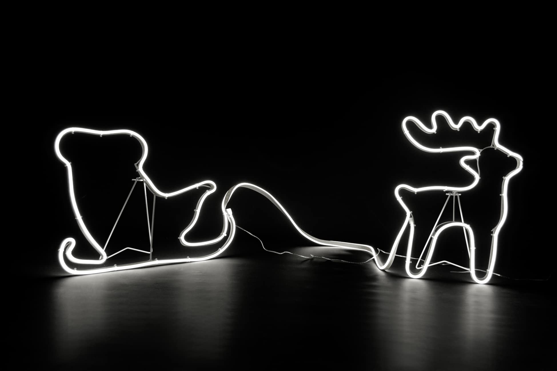 Shatchi Reindeer with Sleigh Neon Effect Rope Light Silhouette - Double Sided, 90 Cool White LEDs