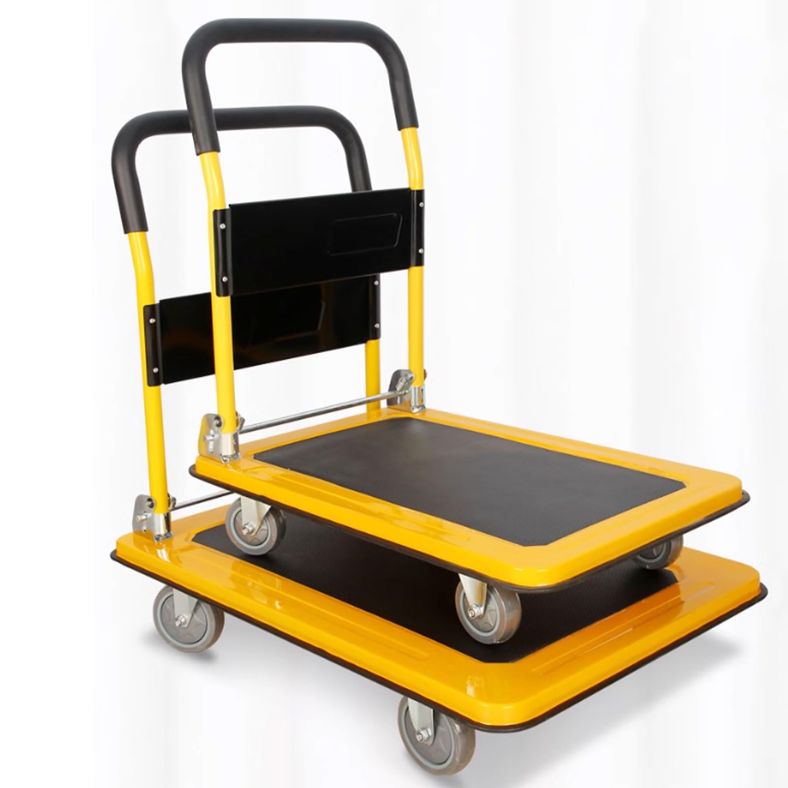 Carro Plegable con Ruedas, Camión de Plataforma Plegable con Carretilla Manual, Color Amarillo y Negro, Varios tamaños(L)