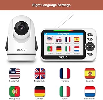 OKAIDI Video Baby Monitor with Camera and Audio, 5" Display Baby Monitor No WiFi, 30H Battery and 1000ft Range Baby Monitor, Remote Pan-Tilt-Zoom Baby Camera, Night Vision, 2-Way Talk, VOX,Temperature