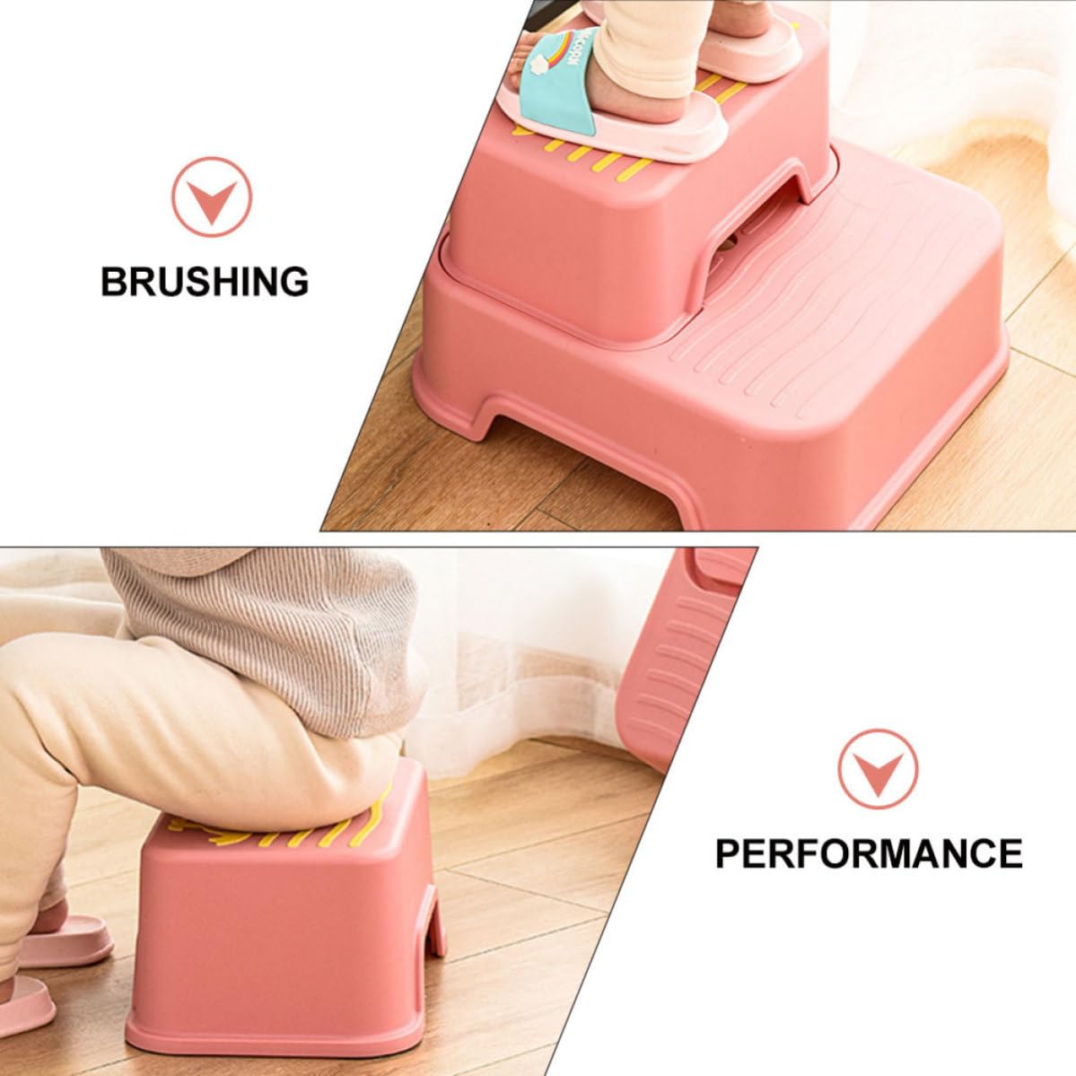 ibasenice Taburete Infantil Antideslizante, Reposapiés, Estructura Desmontable, PP y TPE, Rosa, Ayuda para Subir, para Pequeños, Lavado de Manos y Cocina