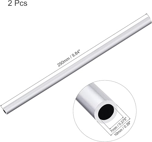 Miniatura 7 de uxcell 6063 Tubo redondo de aluminio 0.394 in OD 0.236 in Diámetro interior 9.843 in Longitud Tubería 2 PC