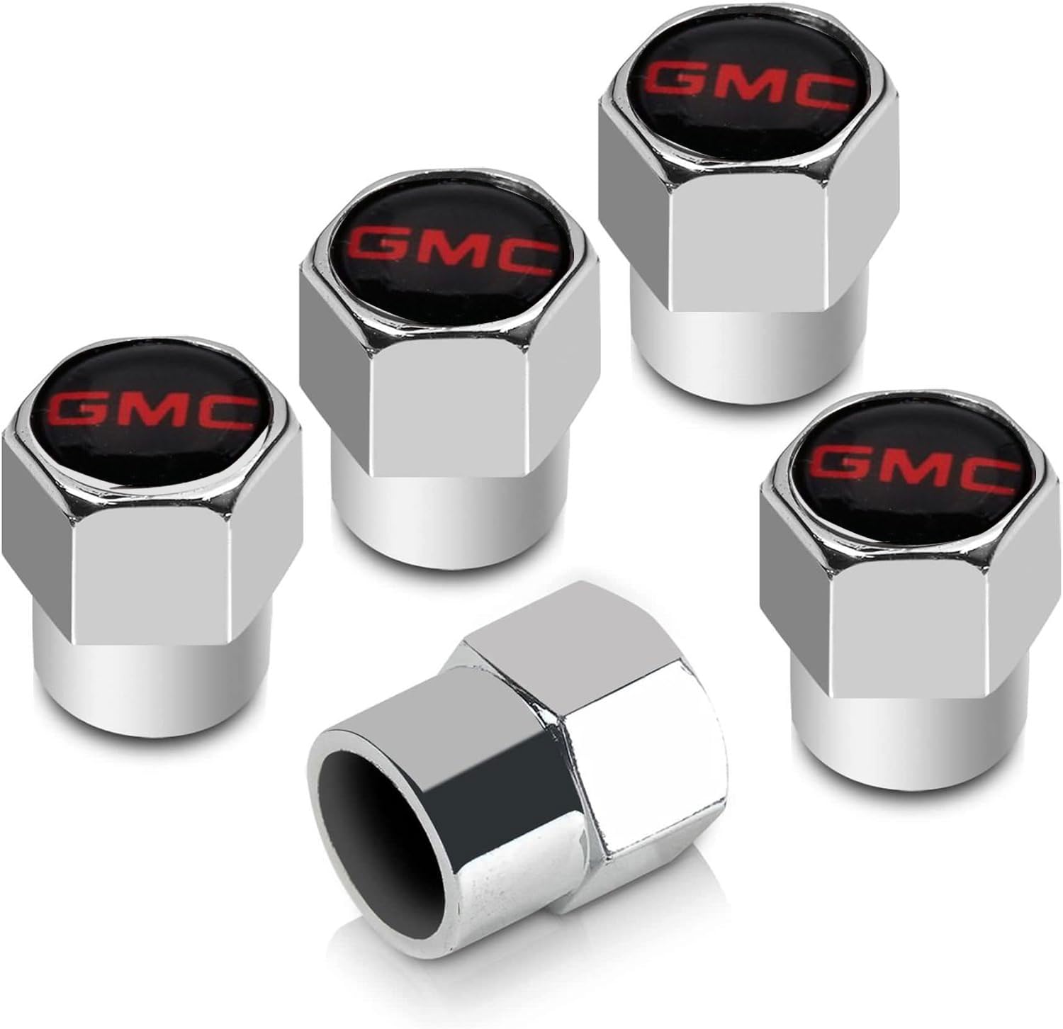 Set (5 Pieces) New for GMC Logo Chrome Tire Stem Valve Caps (Chrome)