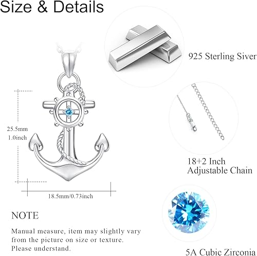 Miniatura 2 de Cuoka Collar con colgante de ancla de plata de ley, joyería náutica marinera para mujer