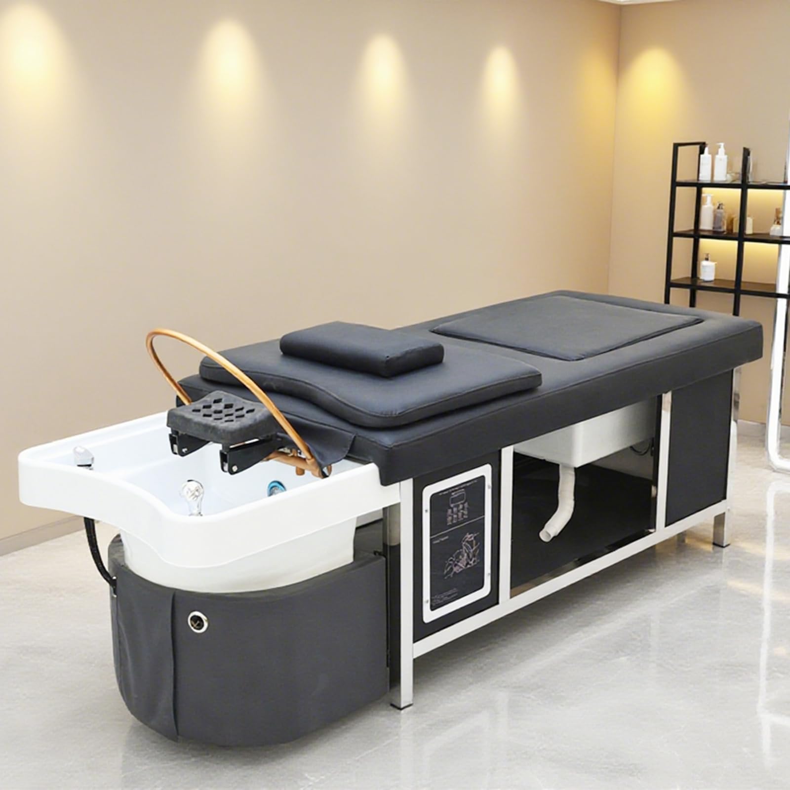 Kopfmassagebett mit Wasserzirkulationsmassage, Fußbad und Begasung, professionelle Shampoo-Salon-Ausstattung für Friseursalons, Spa-Resorts und Wellness-Studios