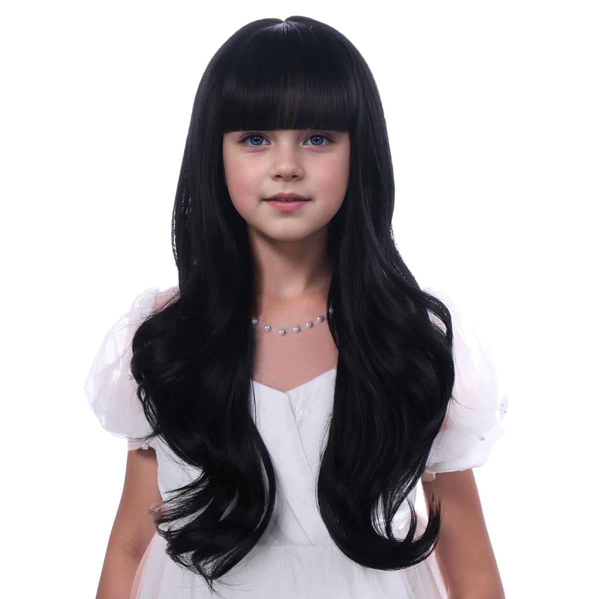 �️Wihasoe Kids Black Wig with Bangs Child Long Natural Black Wigs — toys & kids deal