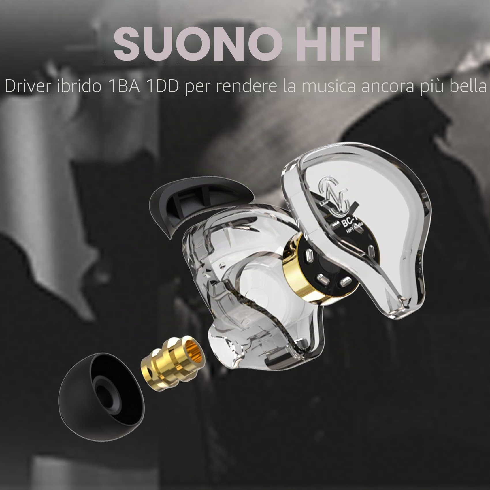 CCZ Melody - Auricolari con cavo, Hi-Fi 1DD 1BA, driver in-ear, monitor con suono nitido e chiaro, auricolari con cavo iem per cantanti, musicisti, batteristi in studio (blu, senza microfono)