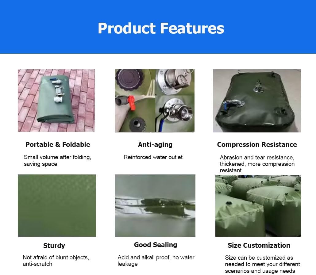 26-1320 Gal Food Grade Water Storage Bladder, Portable Emergency Water Tank, Foldable Soft Water Bag for Camping RV Garden(2.5x2x1m/5000L/1320.9gal)