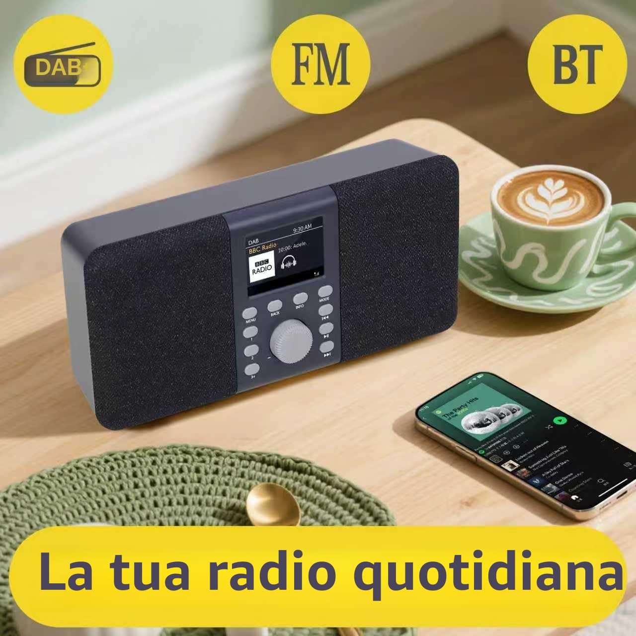 MD5 DAB stereo con altoparlante Bluetooth,digitale DAB+,radio FM da alimentata a rete e a batteria,display a colori,40stazioni preimpostate,sveglia e orologio,Snooze,porta cuffie-grigio scuro