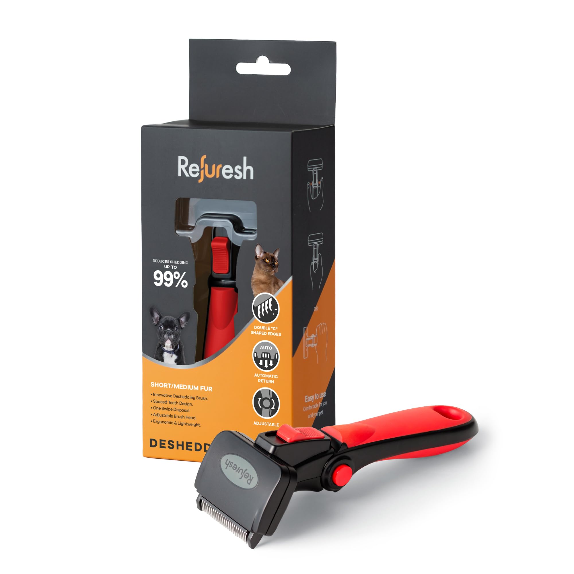 Refuresh Deshedding Dog Brush for Short/Medium Hair (Small,Red) – Gentle Deshedding Tool for Dogs & Cats – Reduces Shedding, Without damaging Topcoat.