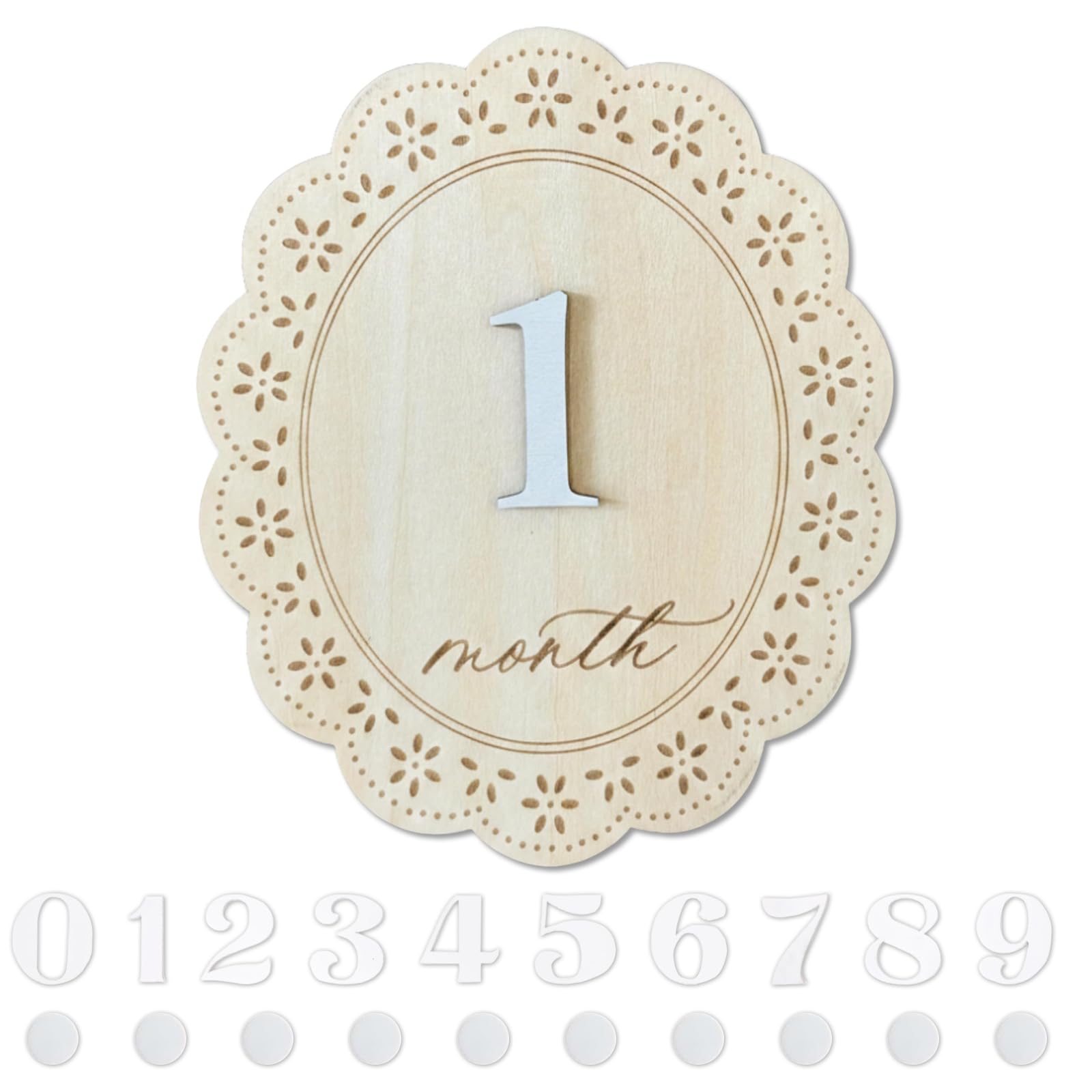 Baby Milestone Cards, Wooden Newborn Monthly Milestone Sign 0‑12 with Adhesive Dots, Babys Announcement Props for Photo Shoot, Babys Keepsake for First Year, Recording Baby Monthly Growth, 15x12cm