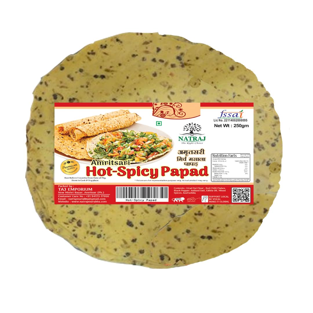 NATRAJ THE RIGHT CHOICE HOT Spicy Masala Hand Made PAPAD AMRITSARI 250gm (Urad Dal) -AMRITSARI SPICY Tadka Black Pepper | Authentic Flavors of Spiced Crispy Papad (B08CTBDFD1) Amazon Price History, Amazon Price Tracker