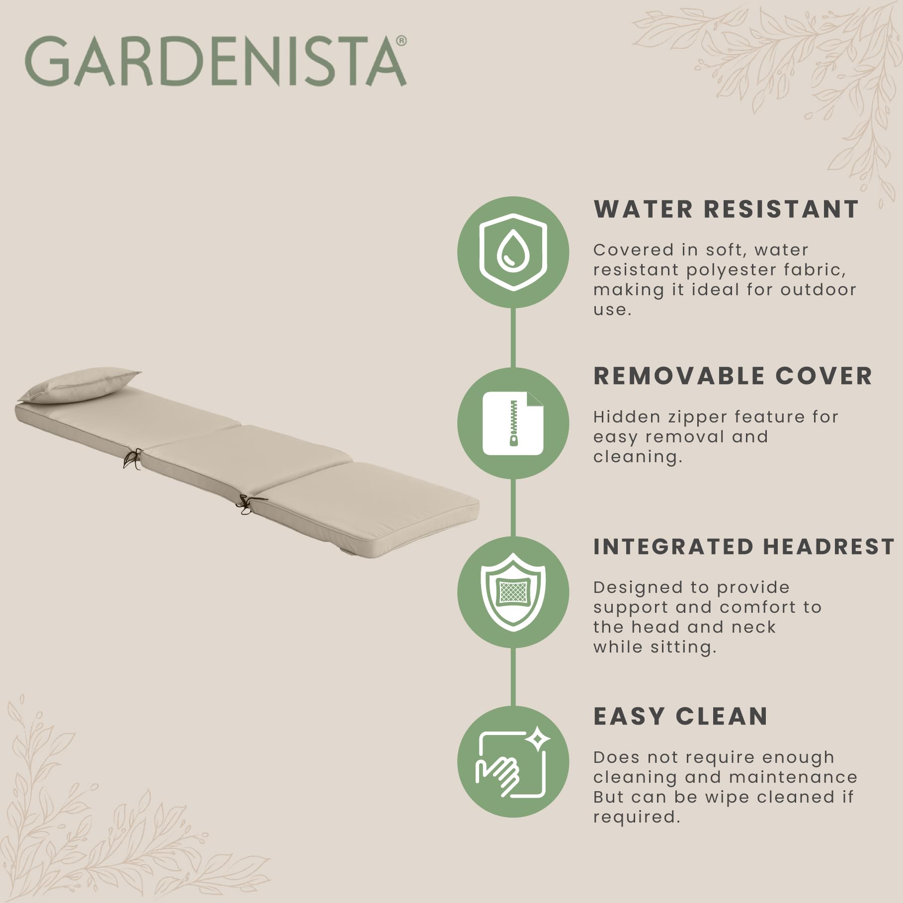 Gardenista Waterbestendig vervangend ligstoelkussen | Buitentuin ligstoel ligstoel terrasmeubilair zitkussen | Duurzaam polyester materiaal | Lichtgewicht comfortabel schuim gevuld (grijs