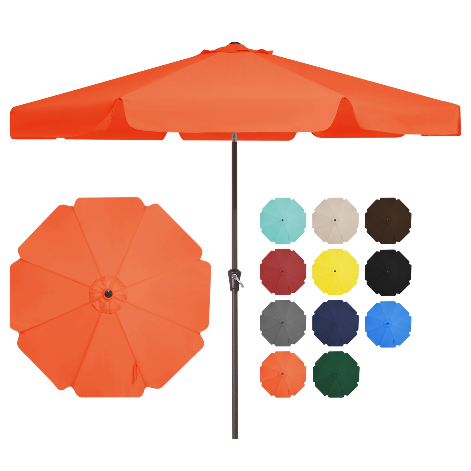 JEAREY 10FT Patio Umbrellas Outdoor Large Market Umbrella With Push Button Tilt and Crank Lift System 8 Sturdy Ribs UV Protection Waterproof Sunproof Orange