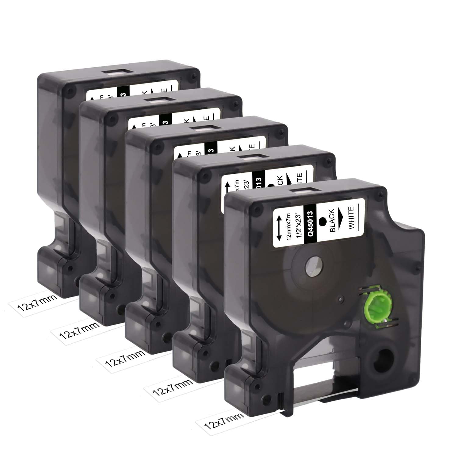 Molabel 5pack Compatible Label Tape Replacement for Dymo D1 45013 S0720530 Tape (12 mm x 7 m) Black on White Work with Dymo Label Manager 160 200 210D 280 360D 420P 450D